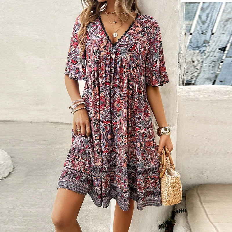Robe d'été longue Velavora™ – Col en V et coupe décontractée