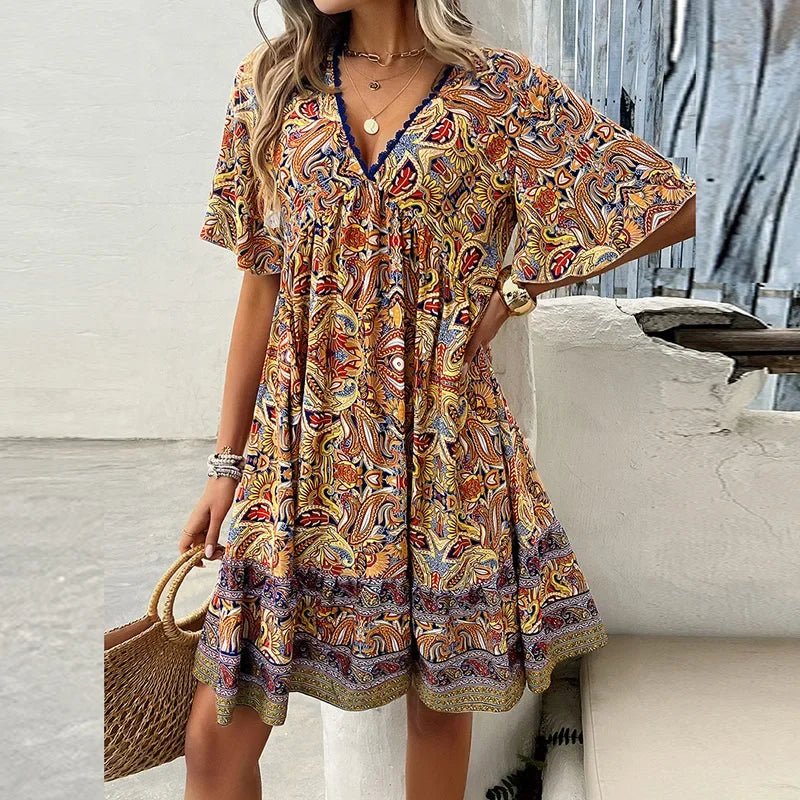 Robe d'été longue Velavora™ – Col en V et coupe décontractée