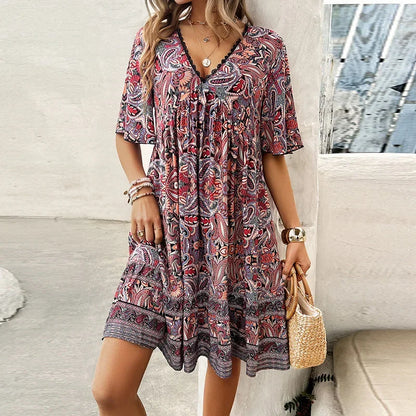 Robe d'été longue Velavora™ – Col en V et coupe décontractée