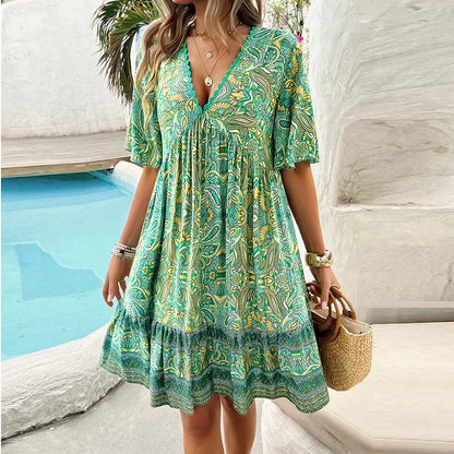 Robe d'été longue Velavora™ – Col en V et coupe décontractée