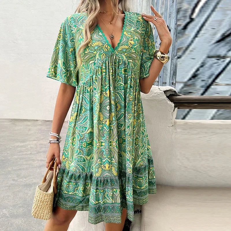 Robe d'été longue Velavora™ – Col en V et coupe décontractée