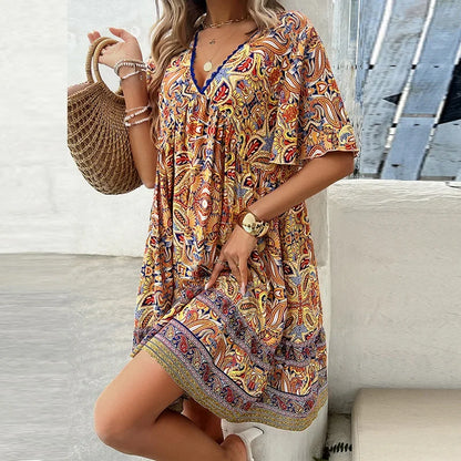 Robe d'été longue Velavora™ – Col en V et coupe décontractée