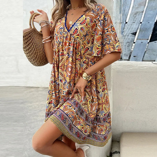 Velavora™ Maxi Summer Dress – V-Neck & Relaxed Fit