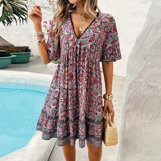 Velavora™ Maxi Summer Dress – V-Neck & Relaxed Fit